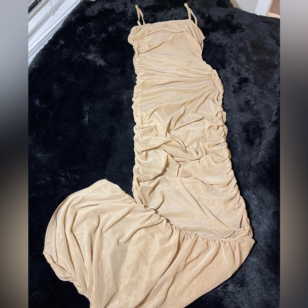Cream ruched sheer dress